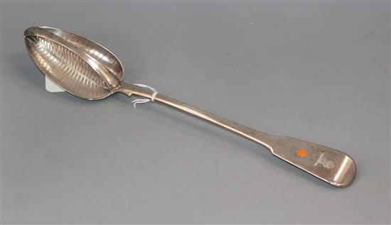 A George III silver fiddle pattern straining spoon, London, 1808,